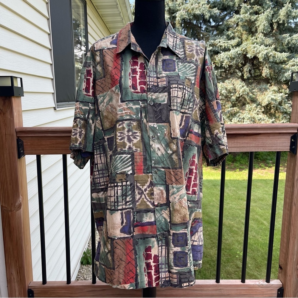 Vintage Tori Richard Honolulu Mens Hawaiian Shirt 2XB Geometric Abstract USA